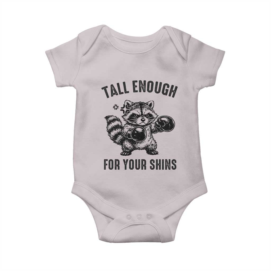Tall Enough For Your Shins Baby Onesie Funny Raccoon Boxing Meme