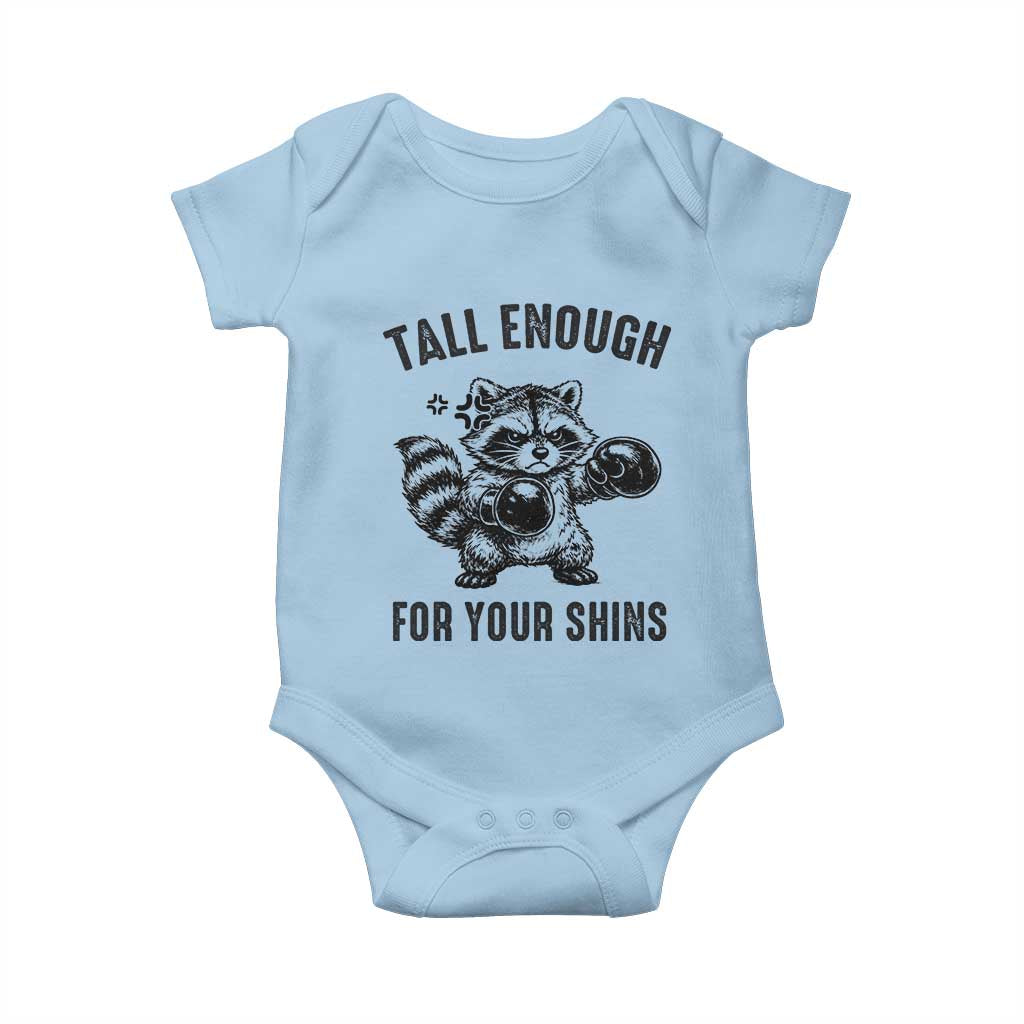 Tall Enough For Your Shins Baby Onesie Funny Raccoon Boxing Meme