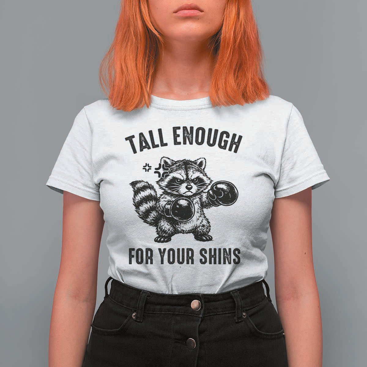 Tall Enough For Your Shins T Shirt For Women Funny Raccoon Boxing Meme