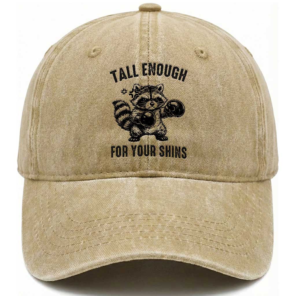 Tall Enough For Your Shins Washed Cotton Baseball Cap Funny Raccoon Boxing Meme