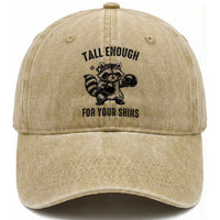 Tall Enough For Your Shins Washed Cotton Baseball Cap Funny Raccoon Boxing Meme