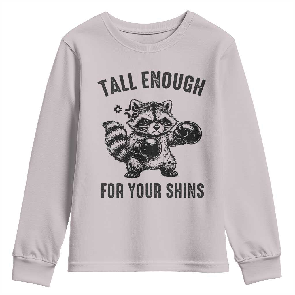 Tall Enough For Your Shins Youth Sweatshirt Funny Raccoon Boxing Meme