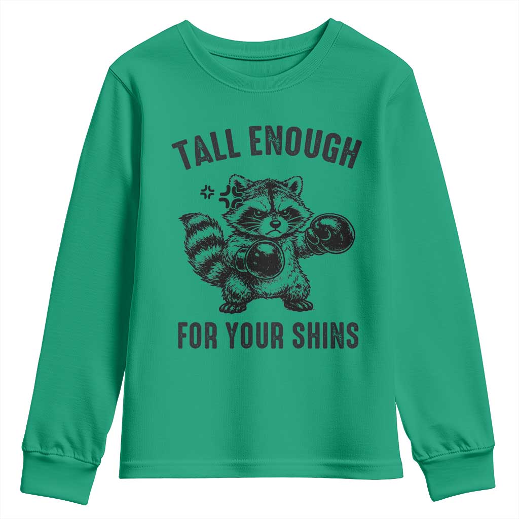 Tall Enough For Your Shins Youth Sweatshirt Funny Raccoon Boxing Meme