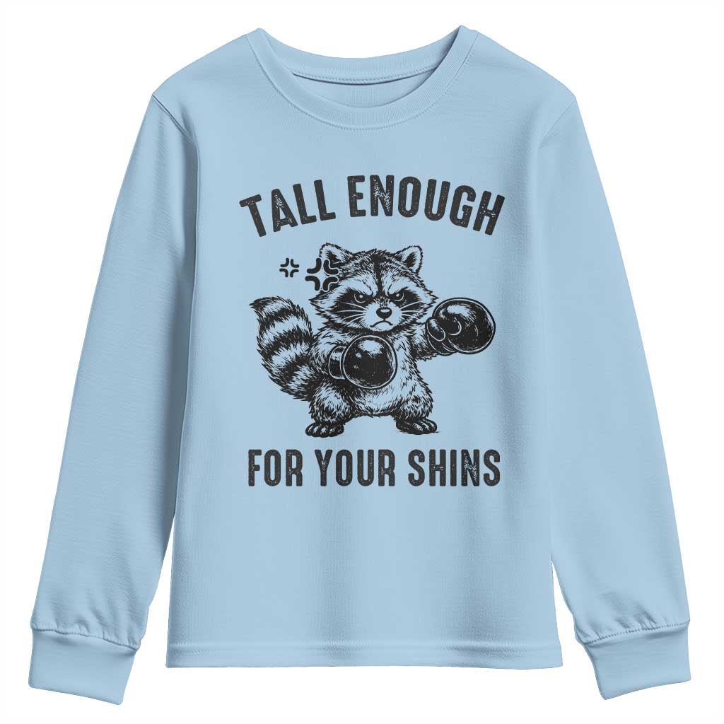 Tall Enough For Your Shins Youth Sweatshirt Funny Raccoon Boxing Meme