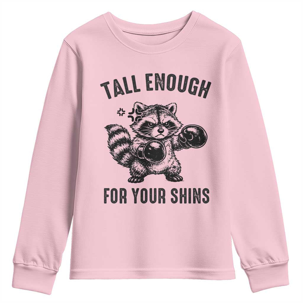 Tall Enough For Your Shins Youth Sweatshirt Funny Raccoon Boxing Meme