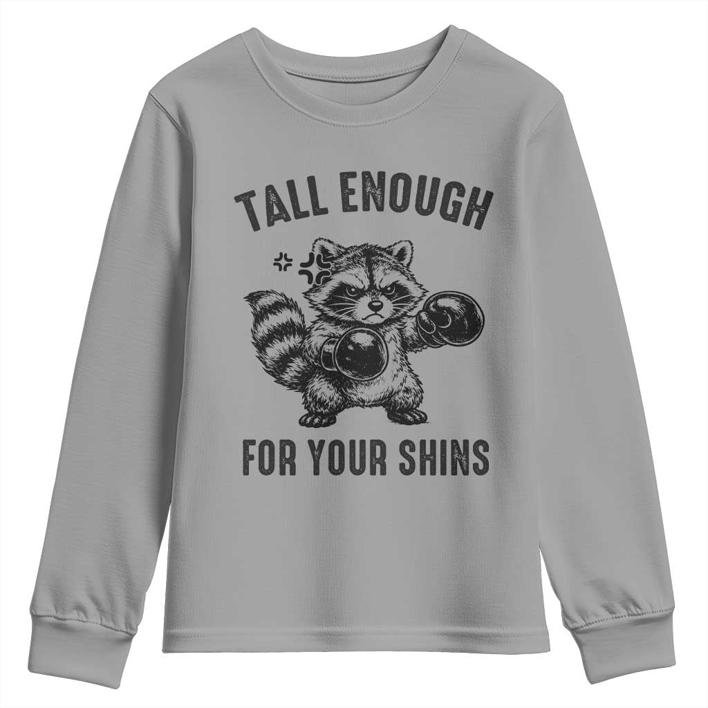 Tall Enough For Your Shins Youth Sweatshirt Funny Raccoon Boxing Meme