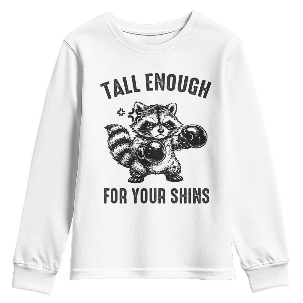 Tall Enough For Your Shins Youth Sweatshirt Funny Raccoon Boxing Meme