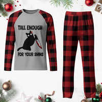 Tall Enough For Your Shins Plaid Pajama Set Funny Cat Sarcastic Meme