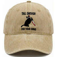 Tall Enough For Your Shins Washed Cotton Baseball Cap Funny Cat Sarcastic Meme