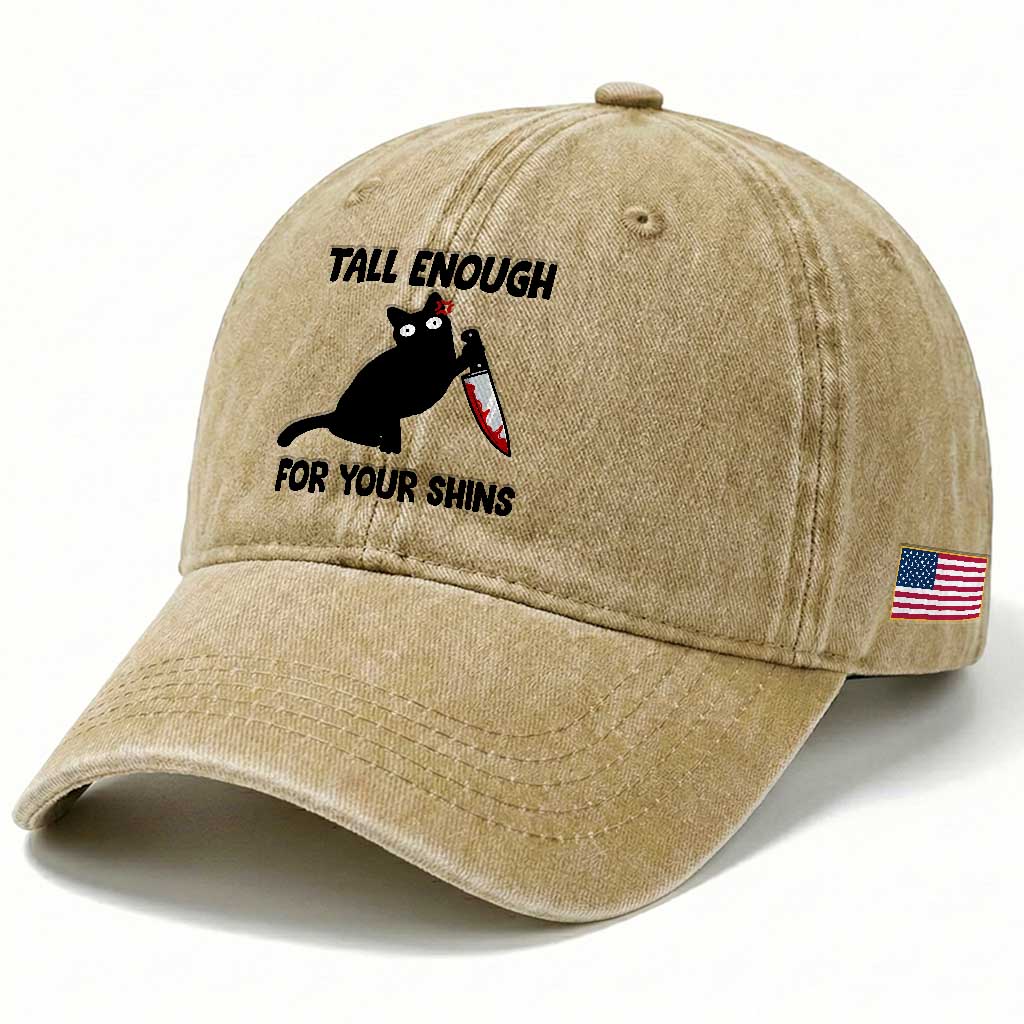 Tall Enough For Your Shins Washed Cotton Baseball Cap Funny Cat Sarcastic Meme
