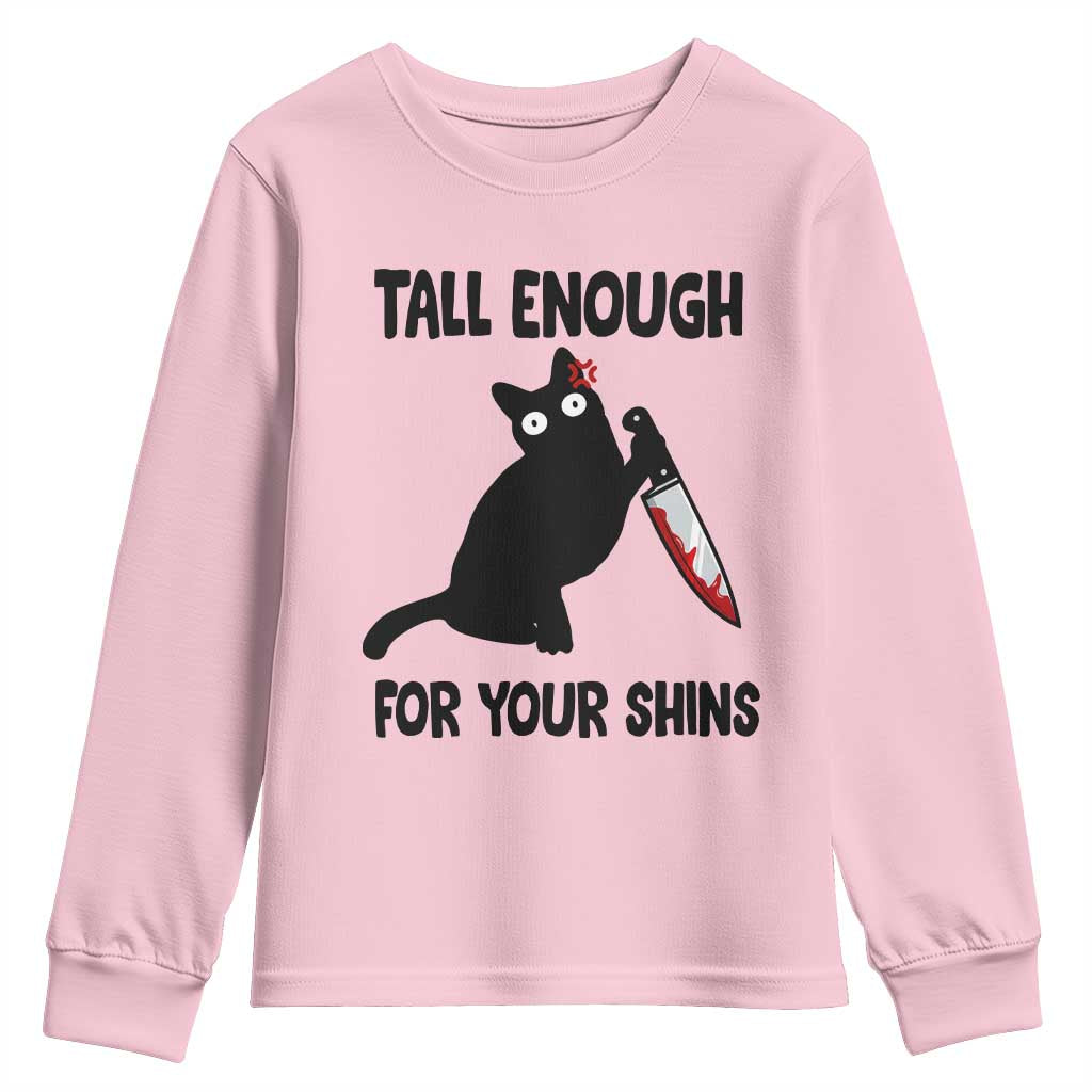 Tall Enough For Your Shins Youth Sweatshirt Funny Cat Sarcastic Meme