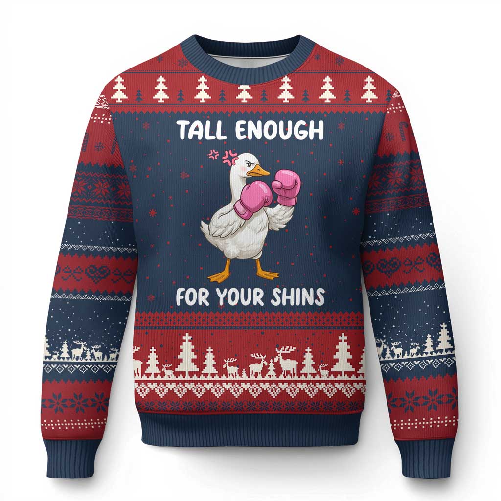 Tall Enough For Your Shins Ugly Christmas Sweater Funny Goose Sarcastic Meme