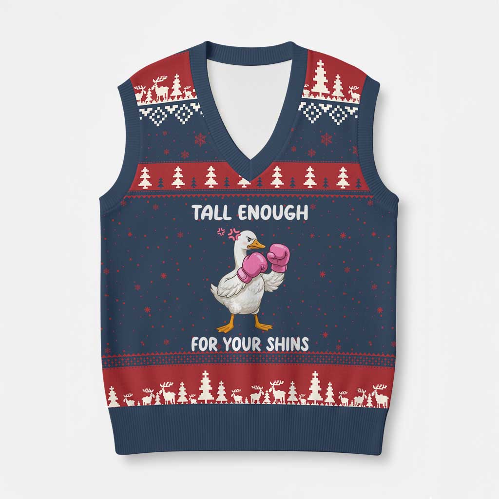 Tall Enough For Your Shins V-Neck Knit Sweater Vest Funny Goose Sarcastic Meme