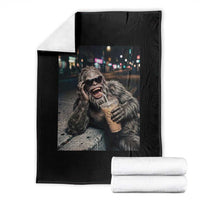 Bigfoot Drinking Iced Coffee Throw Blanket Funny Sasquatch Streetwear