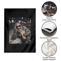 Bigfoot Drinking Iced Coffee Garden Flag Funny Sasquatch Streetwear