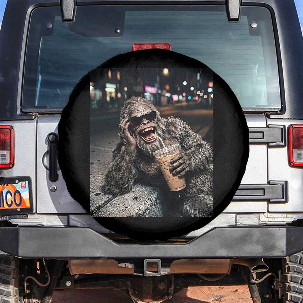 Bigfoot Drinking Iced Coffee Spare Tire Cover Funny Sasquatch Streetwear