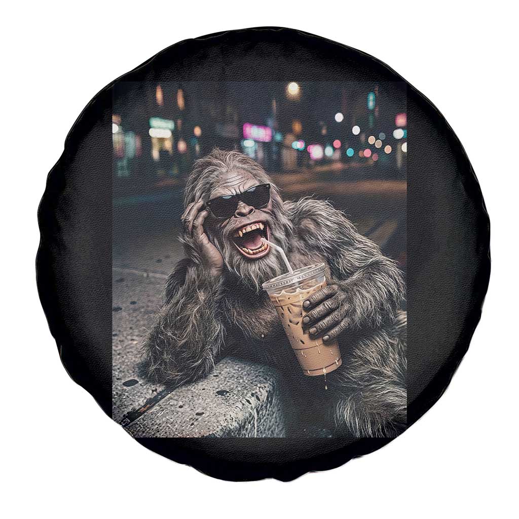 Bigfoot Drinking Iced Coffee Spare Tire Cover Funny Sasquatch Streetwear