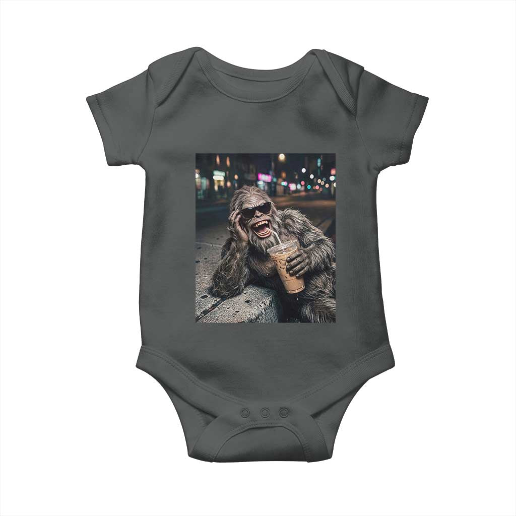 Bigfoot Drinking Iced Coffee Baby Onesie Funny Sasquatch Streetwear