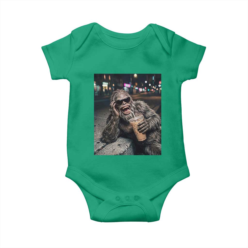 Bigfoot Drinking Iced Coffee Baby Onesie Funny Sasquatch Streetwear