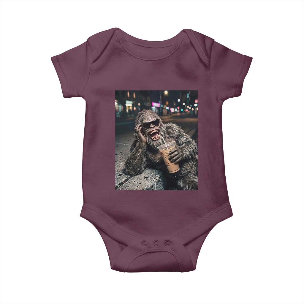 Bigfoot Drinking Iced Coffee Baby Onesie Funny Sasquatch Streetwear