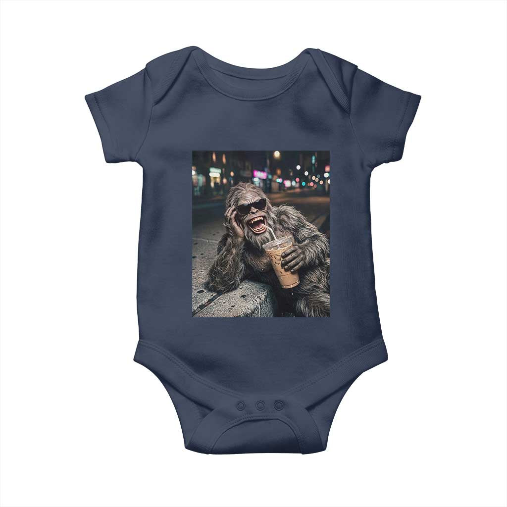 Bigfoot Drinking Iced Coffee Baby Onesie Funny Sasquatch Streetwear