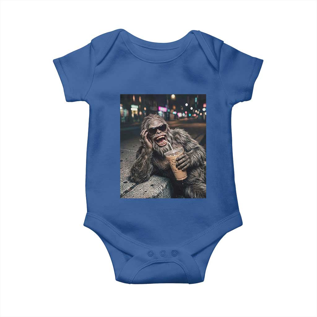 Bigfoot Drinking Iced Coffee Baby Onesie Funny Sasquatch Streetwear