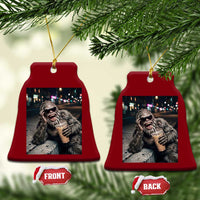 Bigfoot Drinking Iced Coffee Ceramic Ornament Funny Sasquatch Streetwear