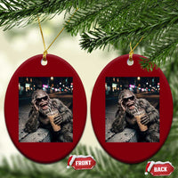 Bigfoot Drinking Iced Coffee Ceramic Ornament Funny Sasquatch Streetwear