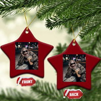 Bigfoot Drinking Iced Coffee Ceramic Ornament Funny Sasquatch Streetwear