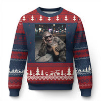 Bigfoot Drinking Iced Coffee Ugly Christmas Sweater Funny Sasquatch Streetwear