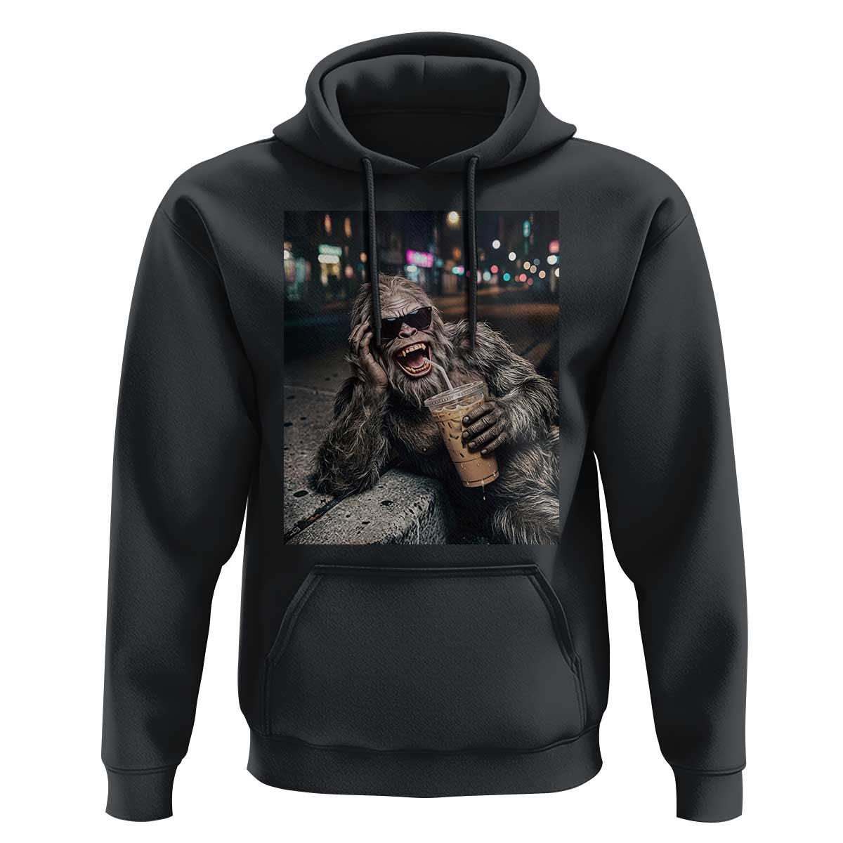 Bigfoot Drinking Iced Coffee Hoodie Funny Sasquatch Streetwear