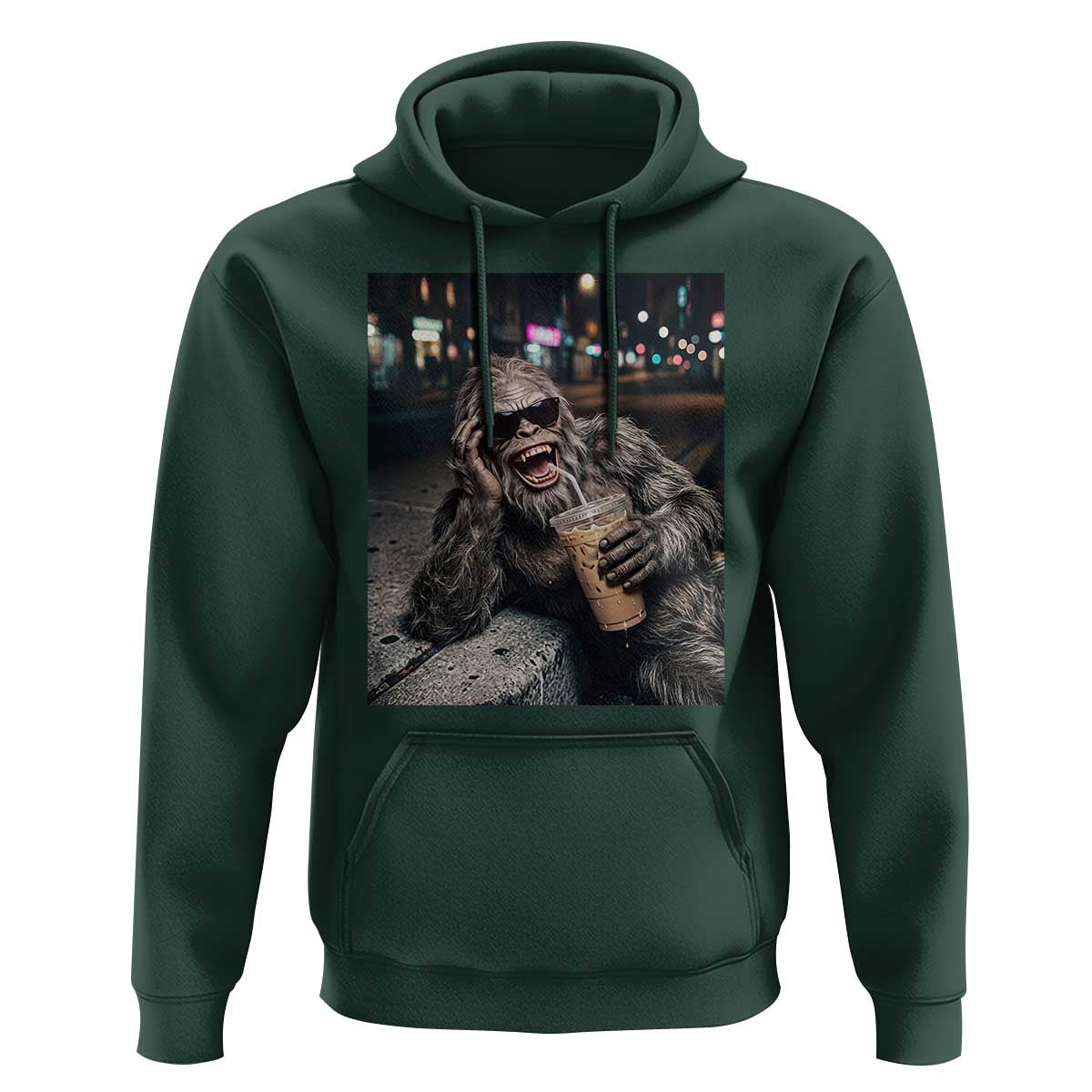 Bigfoot Drinking Iced Coffee Hoodie Funny Sasquatch Streetwear