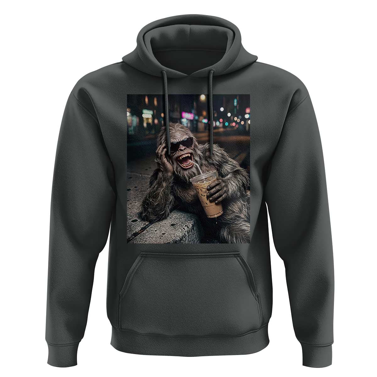 Bigfoot Drinking Iced Coffee Hoodie Funny Sasquatch Streetwear