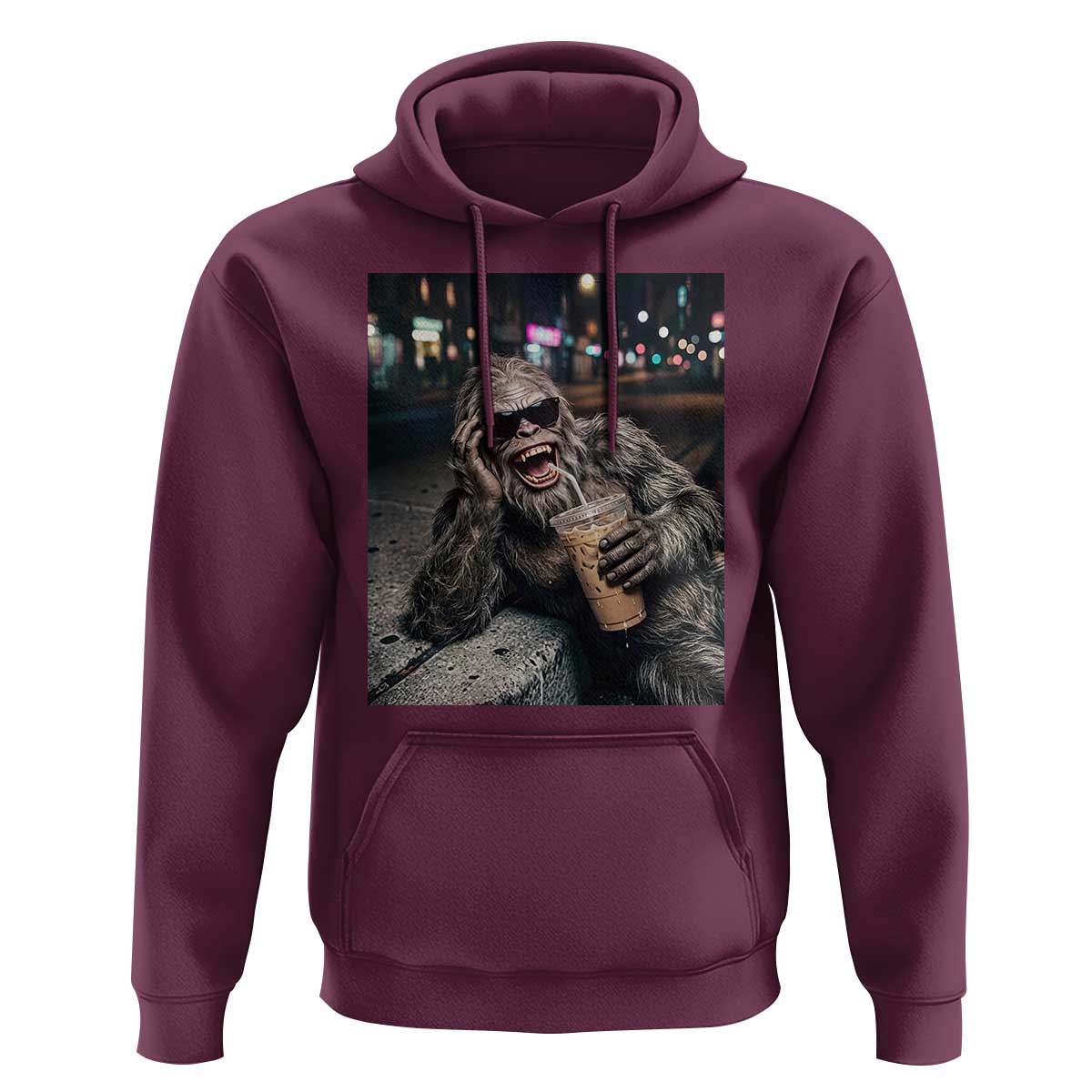 Bigfoot Drinking Iced Coffee Hoodie Funny Sasquatch Streetwear