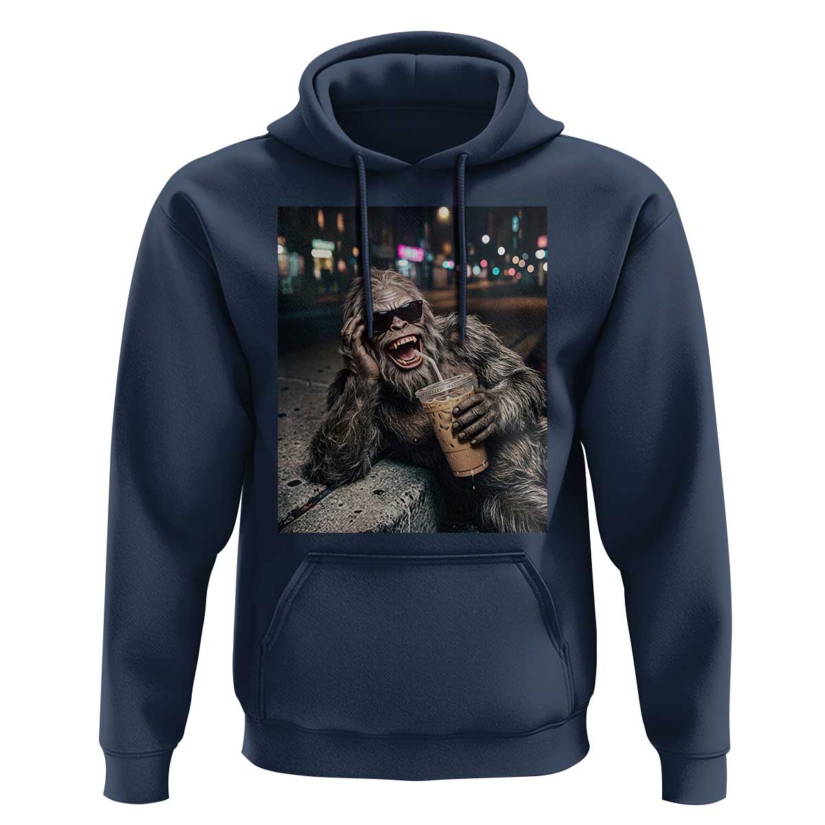 Bigfoot Drinking Iced Coffee Hoodie Funny Sasquatch Streetwear