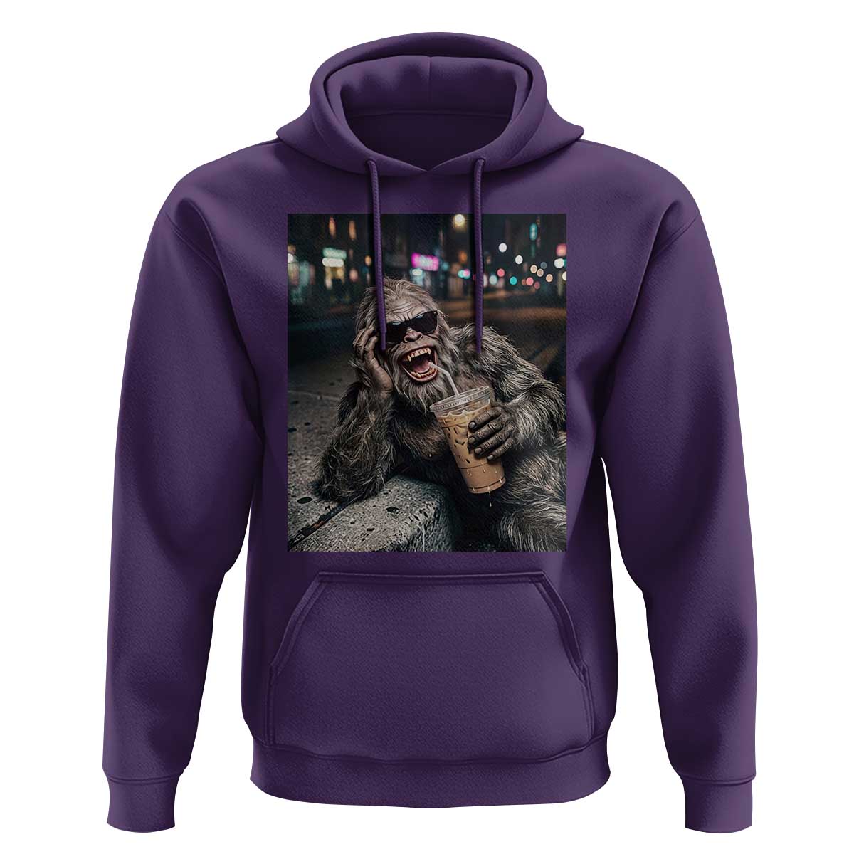 Bigfoot Drinking Iced Coffee Hoodie Funny Sasquatch Streetwear