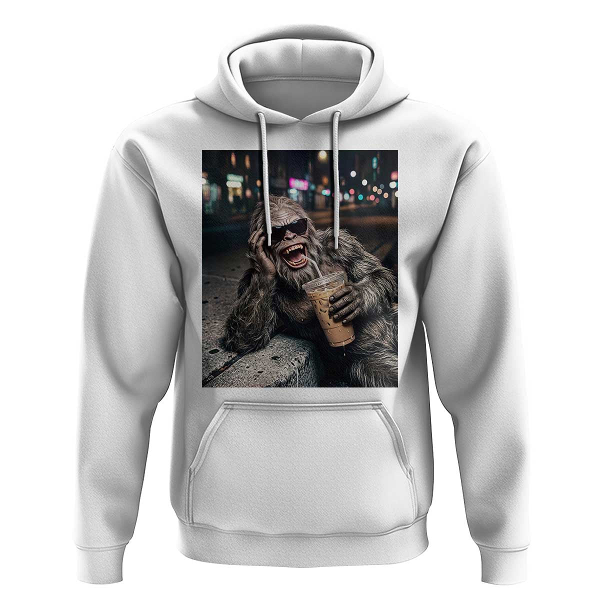 Bigfoot Drinking Iced Coffee Hoodie Funny Sasquatch Streetwear