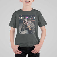 Bigfoot Drinking Iced Coffee T Shirt For Kid Funny Sasquatch Streetwear