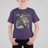 Bigfoot Drinking Iced Coffee T Shirt For Kid Funny Sasquatch Streetwear