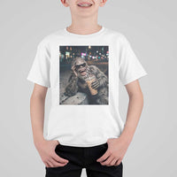 Bigfoot Drinking Iced Coffee T Shirt For Kid Funny Sasquatch Streetwear