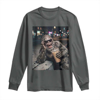 Bigfoot Drinking Iced Coffee Long Sleeve Shirt Funny Sasquatch Streetwear