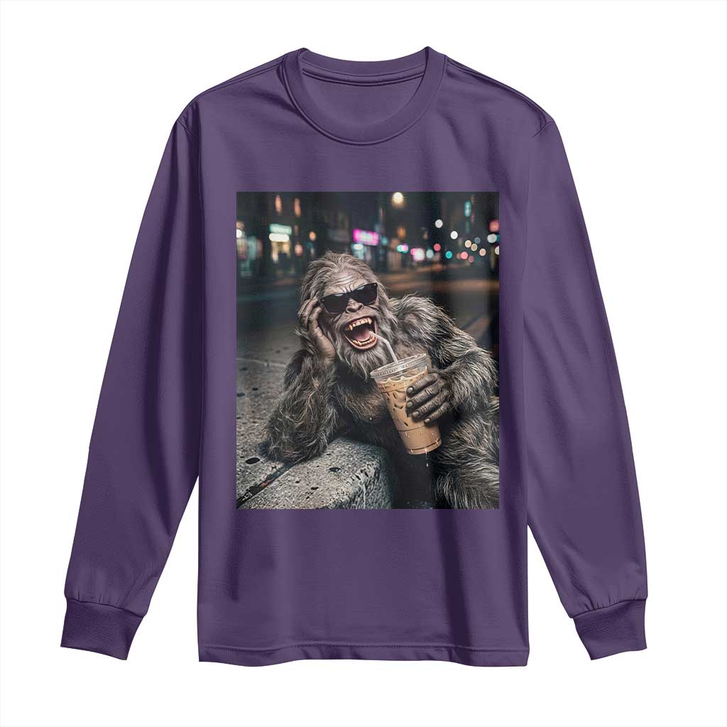 Bigfoot Drinking Iced Coffee Long Sleeve Shirt Funny Sasquatch Streetwear