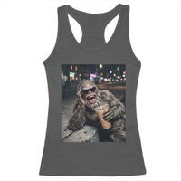 Bigfoot Drinking Iced Coffee Racerback Tank Top Funny Sasquatch Streetwear