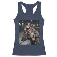 Bigfoot Drinking Iced Coffee Racerback Tank Top Funny Sasquatch Streetwear