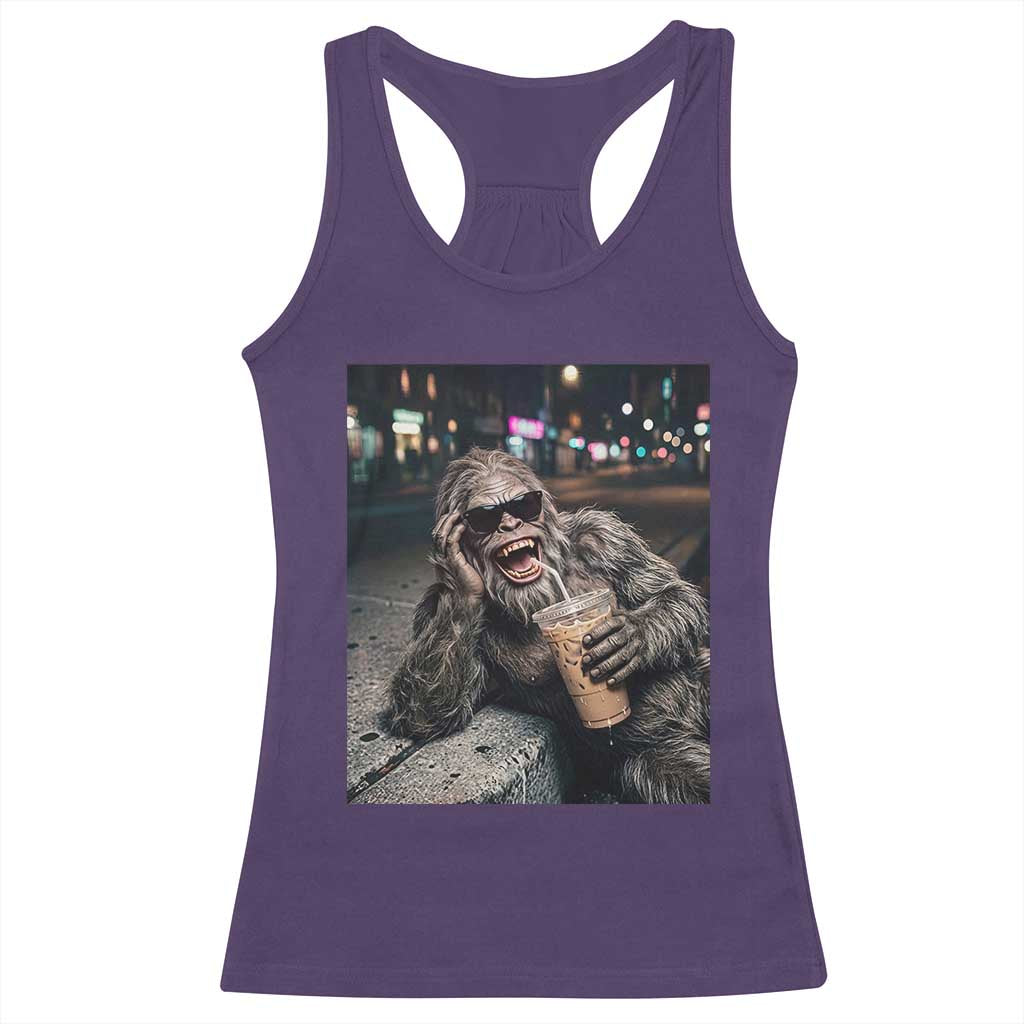 Bigfoot Drinking Iced Coffee Racerback Tank Top Funny Sasquatch Streetwear