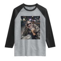 Bigfoot Drinking Iced Coffee Raglan Shirt Funny Sasquatch Streetwear