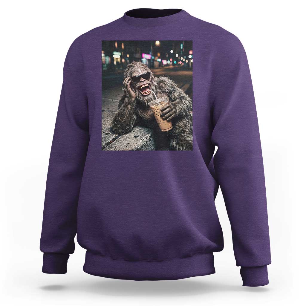 Bigfoot Drinking Iced Coffee Sweatshirt Funny Sasquatch Streetwear