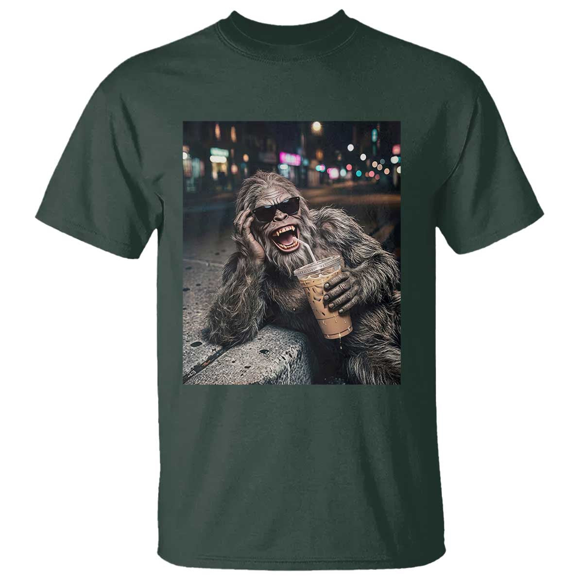 Bigfoot Drinking Iced Coffee T Shirt Funny Sasquatch Streetwear