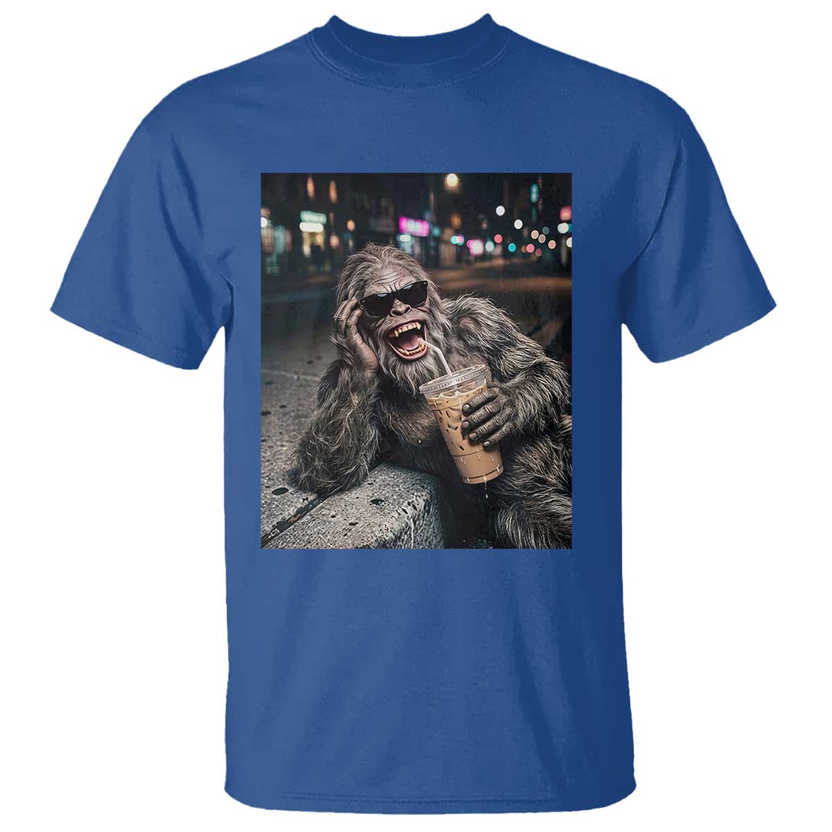 Bigfoot Drinking Iced Coffee T Shirt Funny Sasquatch Streetwear