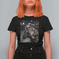 Bigfoot Drinking Iced Coffee T Shirt For Women Funny Sasquatch Streetwear